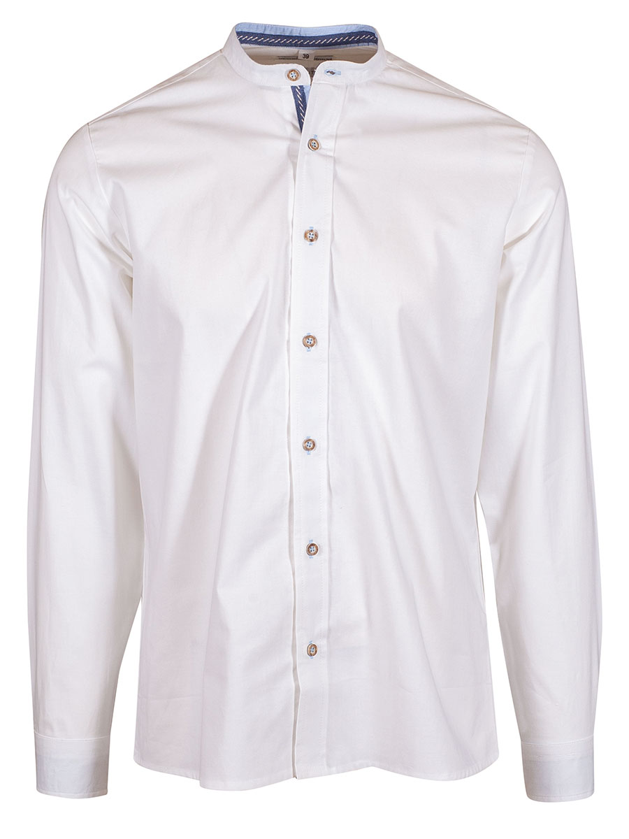 Hammerschmid Trachtenhemd weiß mit blau, Stehkragen, durchgeknöpft, Slim Fit