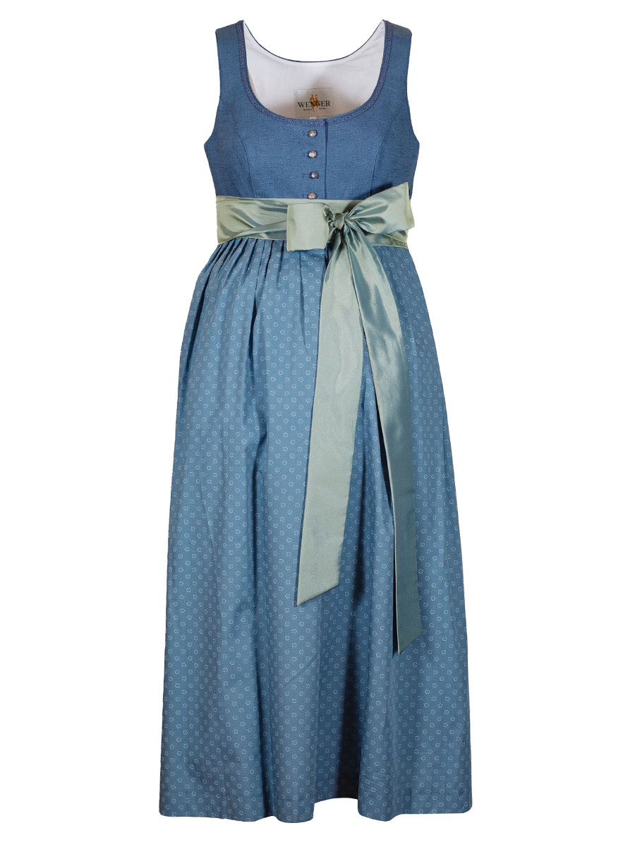 Wenger Hanni Umstandskleid, petrol, hellgrünes Schleifenband, Leinen