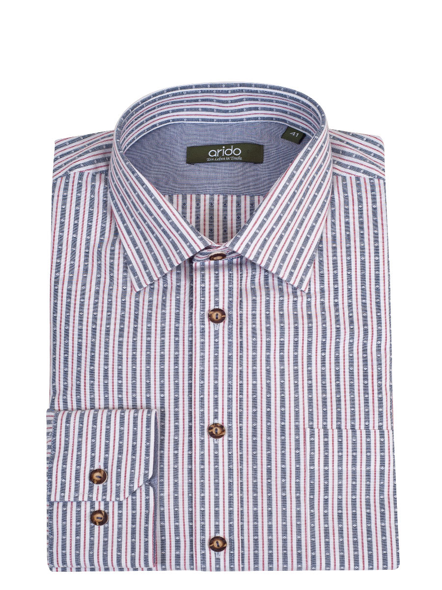 Arido Trachtenhemd, blau-rot-weiß gestreift, Liegekragen, durchgeknöpft