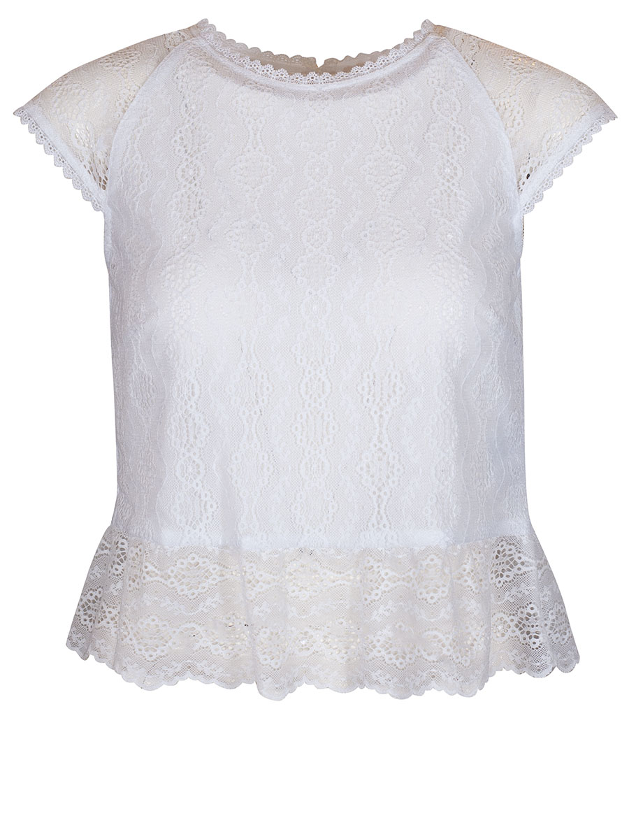 Waldorff Damenshirt, Spitzenshirt mit Schoßerl, kurz, luftig