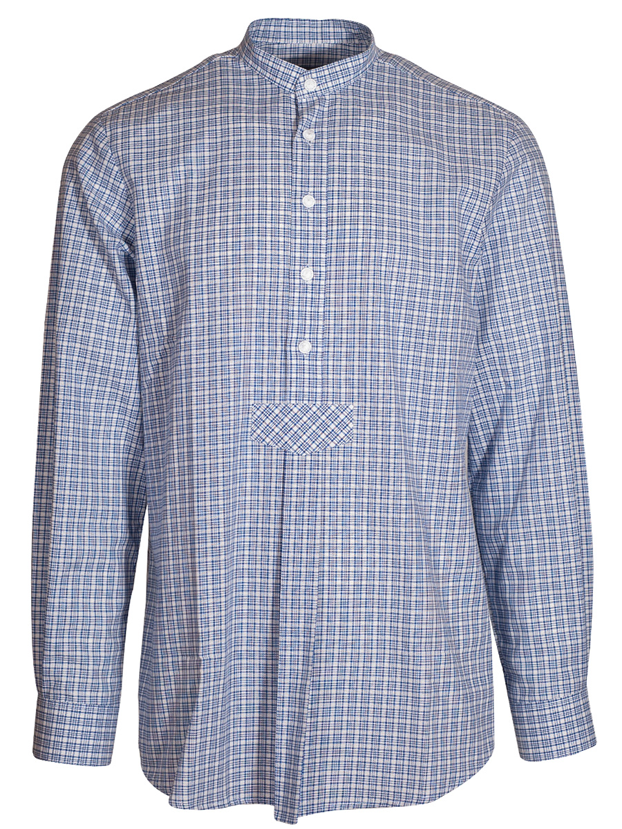 Arzberger Herrenhemd, blau kariert, Stehkragen, Pfoad