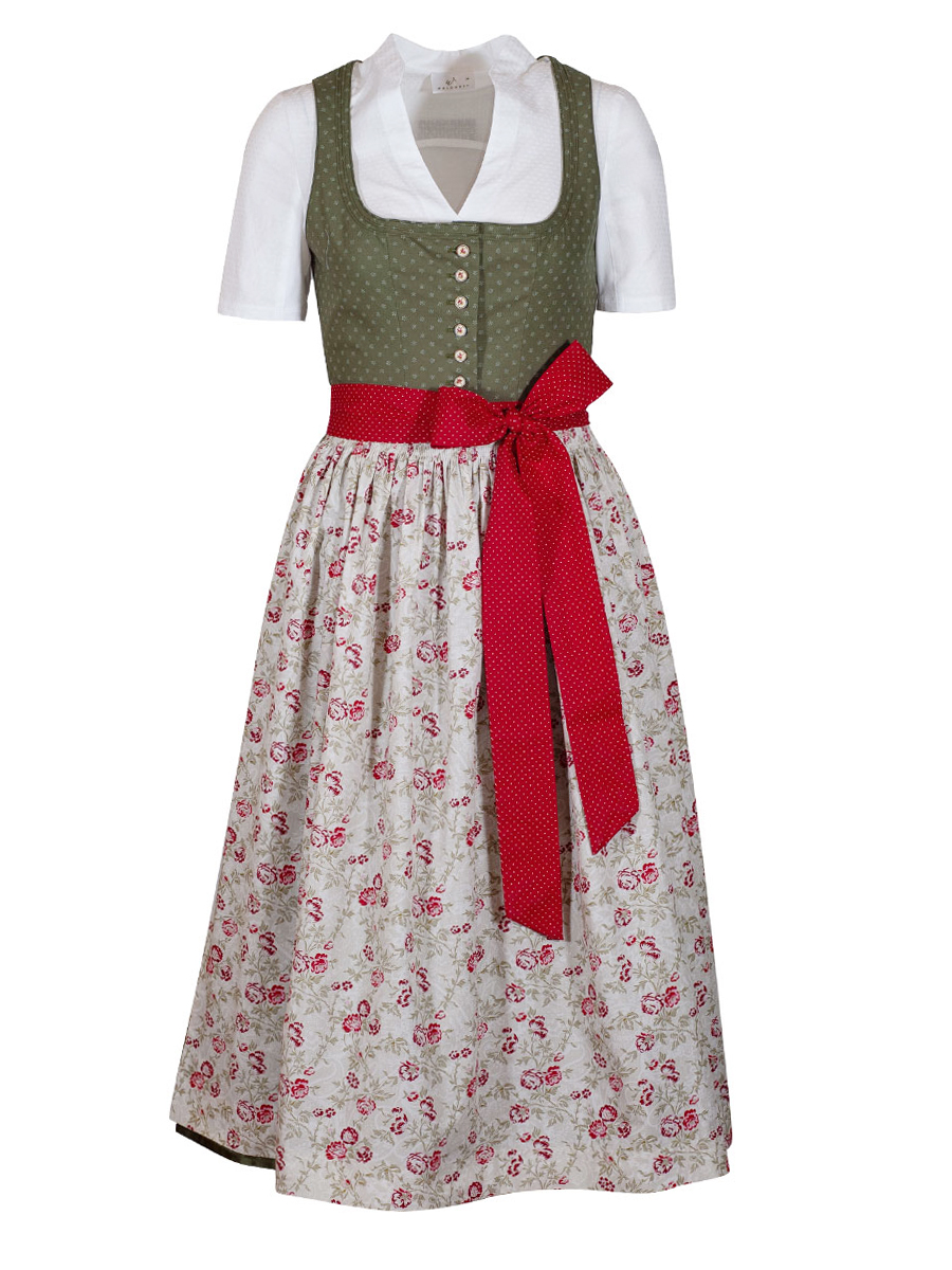 hausg'macht Pillersee Baumwolldirndl, grün-rot gemustert, 80lg