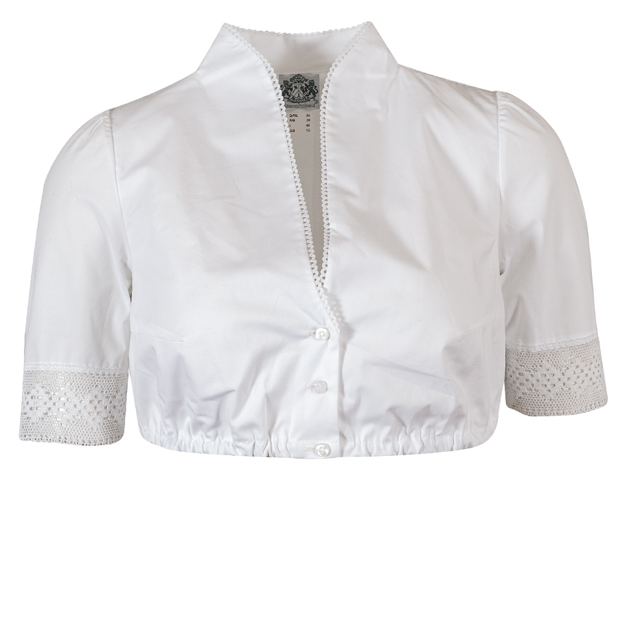 Hammerschmid Dirndlbluse Amelie, weiß, Kelchkragen, Spitzenborte, Stretch