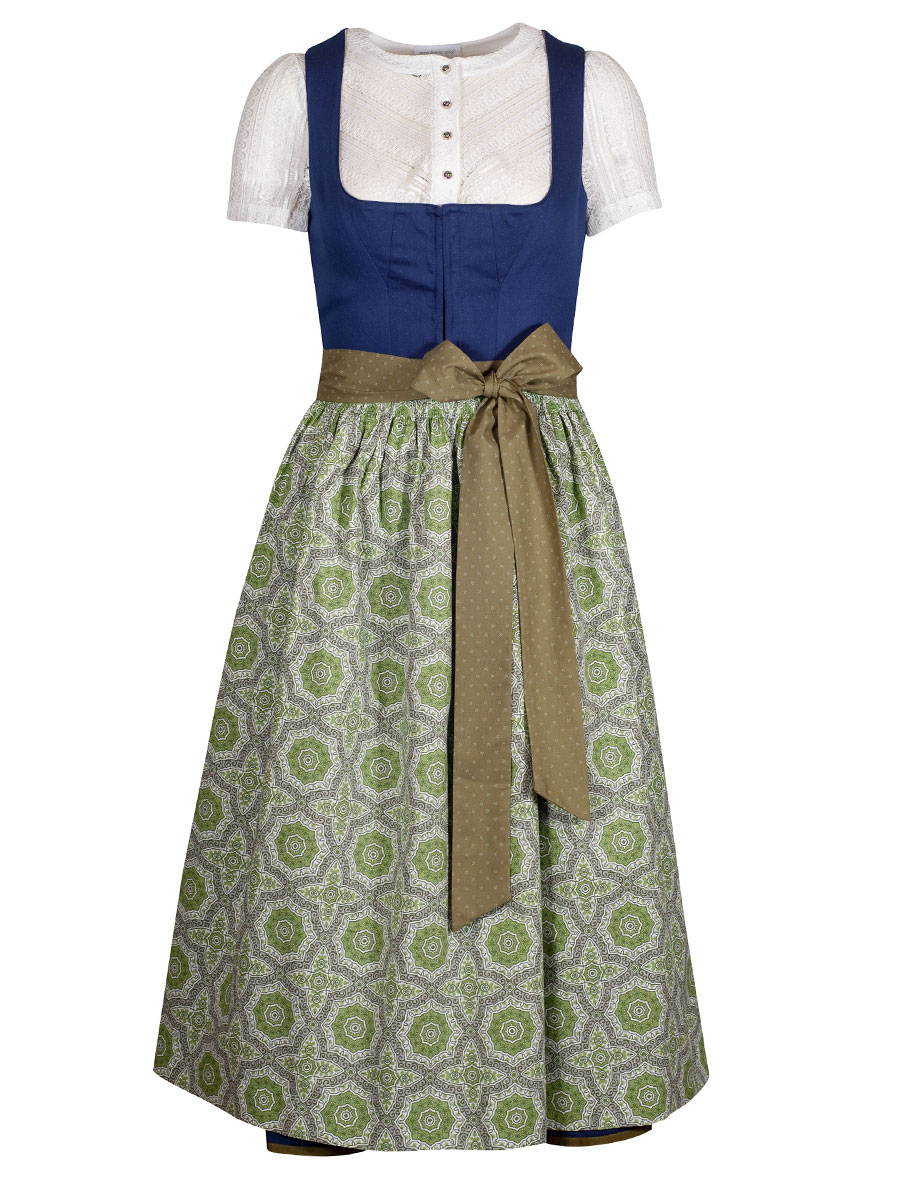 hausg'macht Wiessee Dirndl, blau-oliv, 80lg