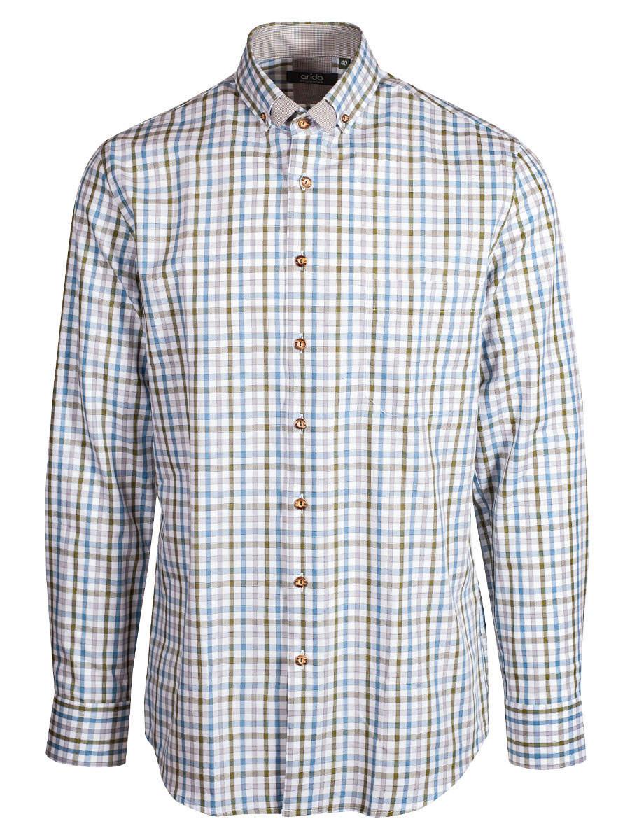 Arido Karohemd, blau-grün, Liegekragen, durchgeknöpft, Brusttasche