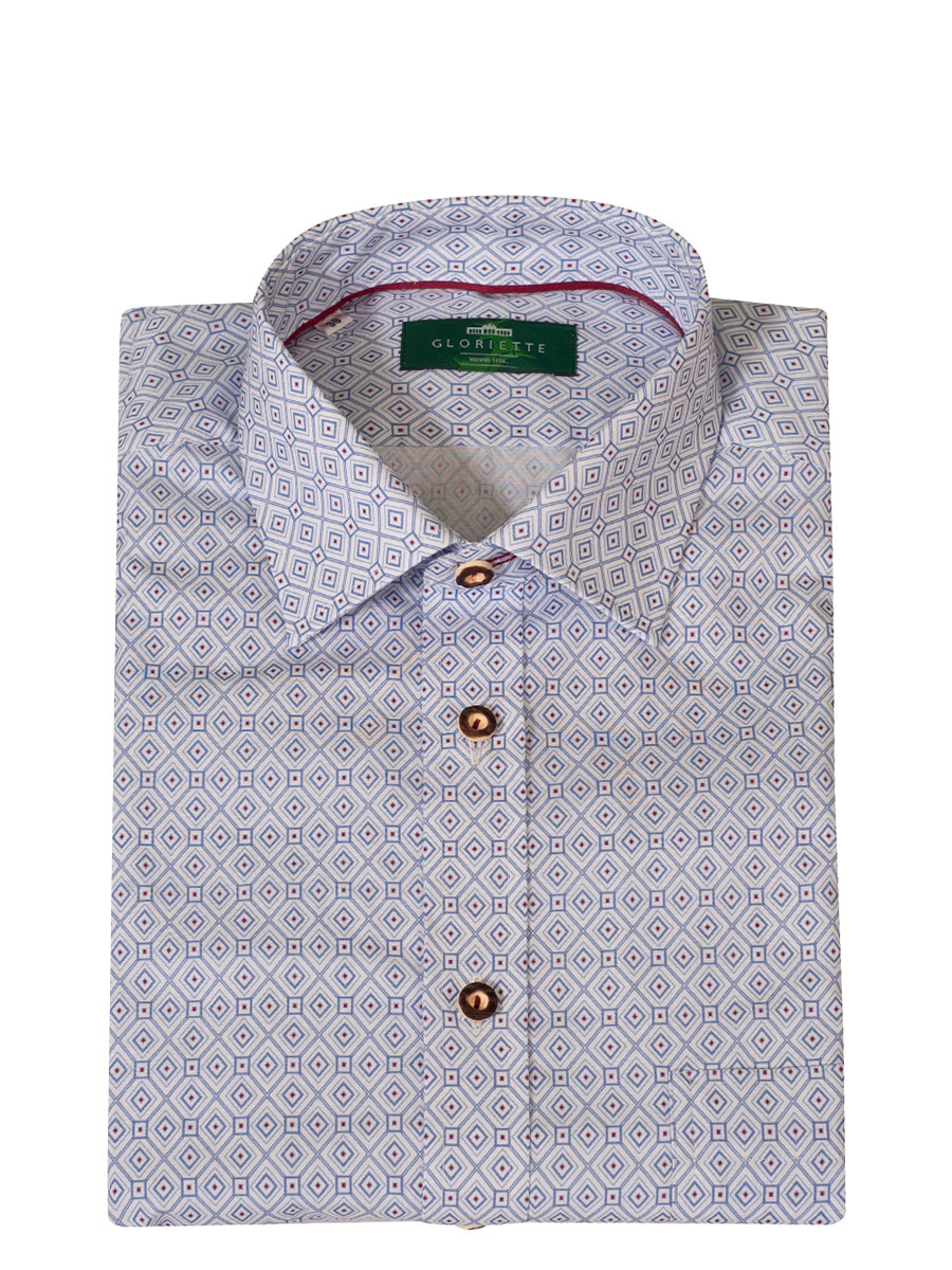 Gloriette Herrenhemd, weiß, hellblau gemustert, Liegekragen