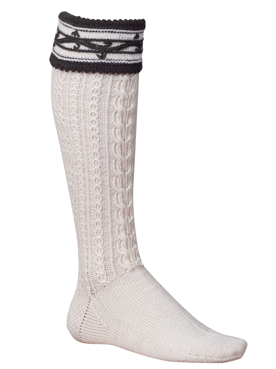 hausg'macht Umschlagstrumpf Doppelzopf, wollweiß-lodengrün, handgefertigt