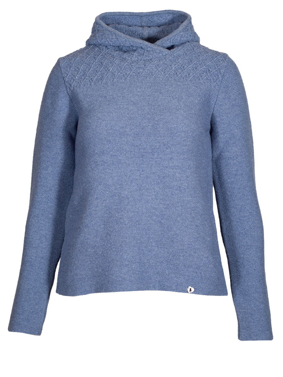 hausg'macht Kapuzen-Strickpullover Ines, rauchblau, mit Rückenfalte