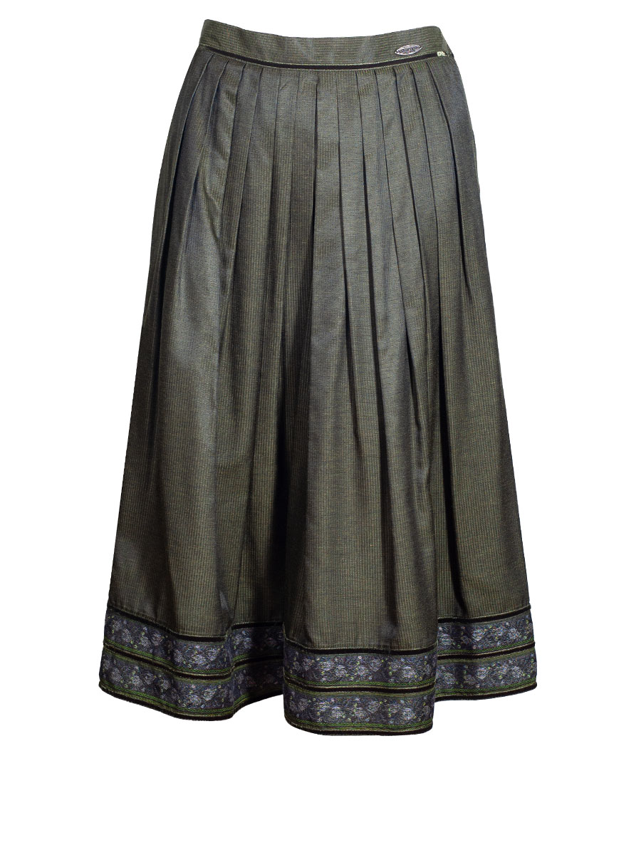 Country Line Faltenrock, oliv, Bortenbesatz