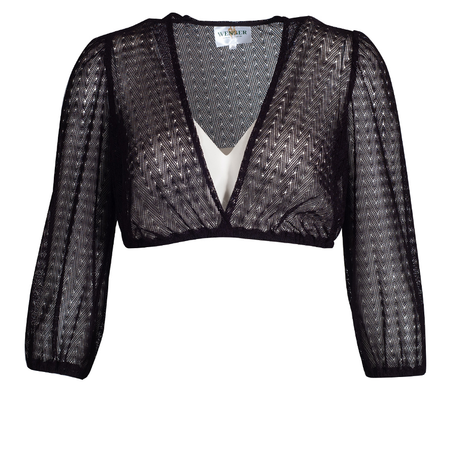 Wenger Dirndlbluse Antonia schwarz, V-Ausschnitt, feine Spitze, 3/4-Arm