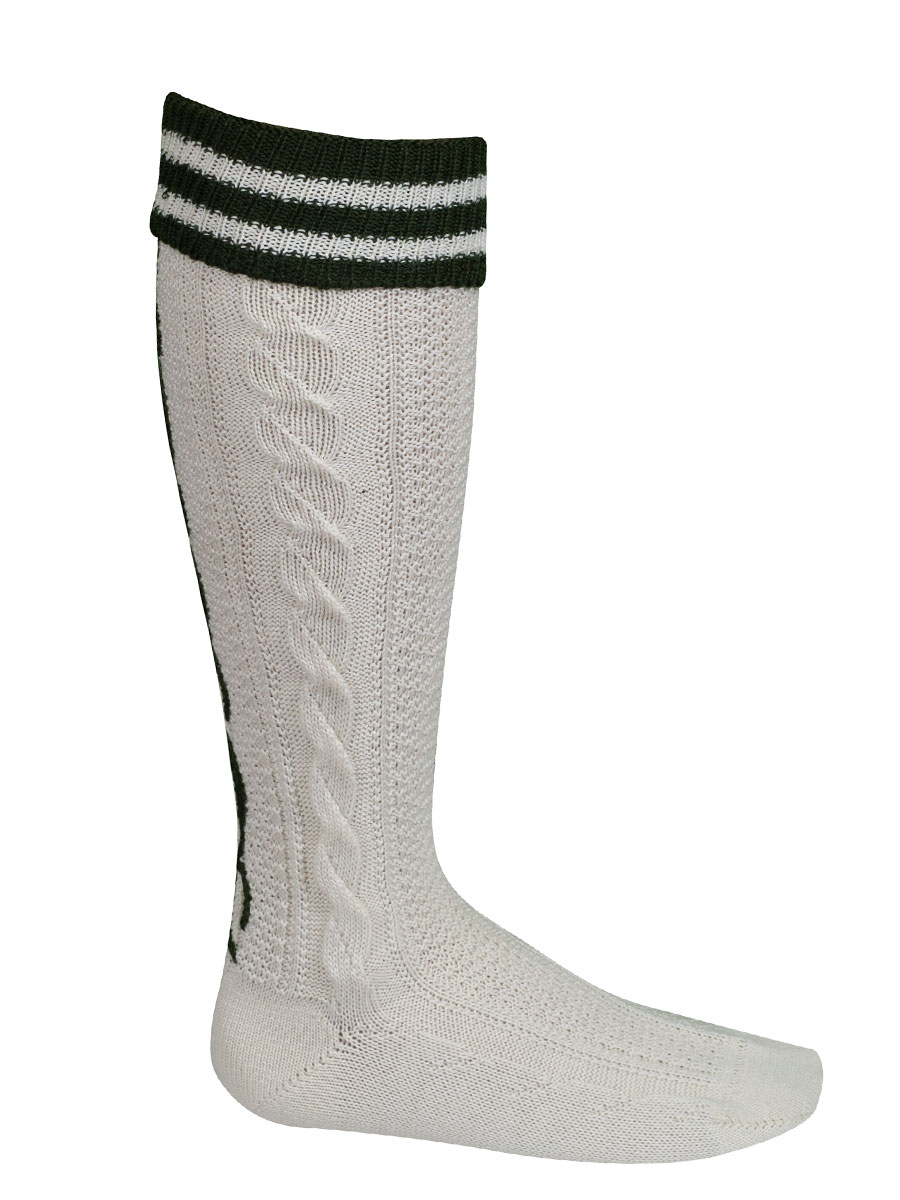 Lusana Umschlagstrumpf natur mit tanne, grüner Stick