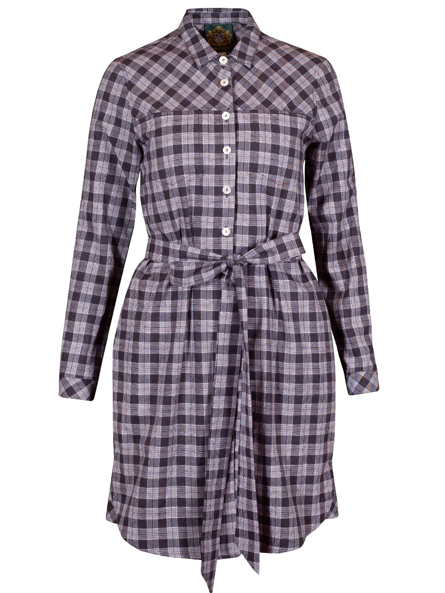 Hammerschmid Hemdkleid Zellersee, schwarz kariert, Stoffgürtel