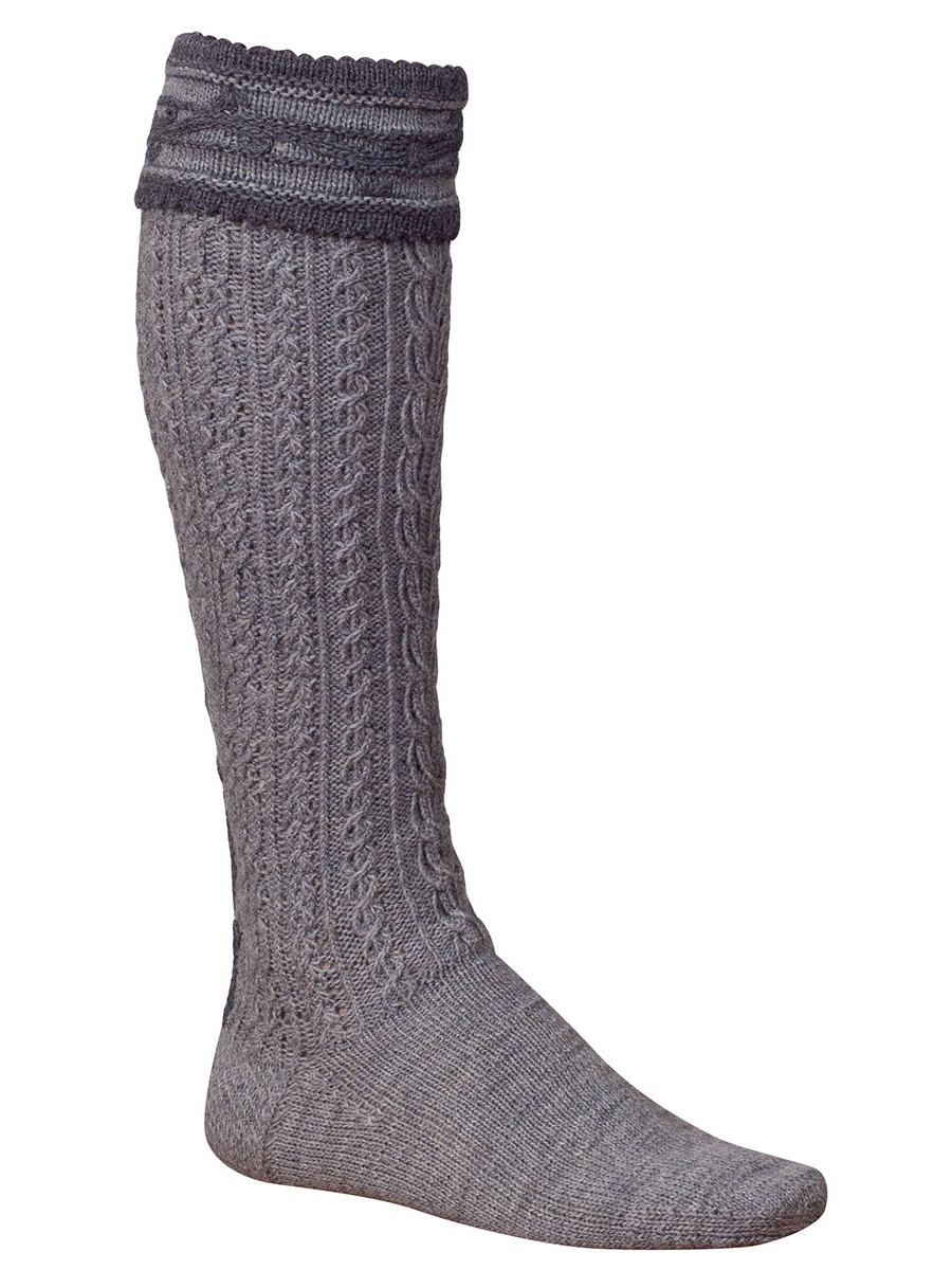 hausg'macht Umschlagstrumpf Doppelzopf, mittelgrau-dunkelgrau, handgefertigt