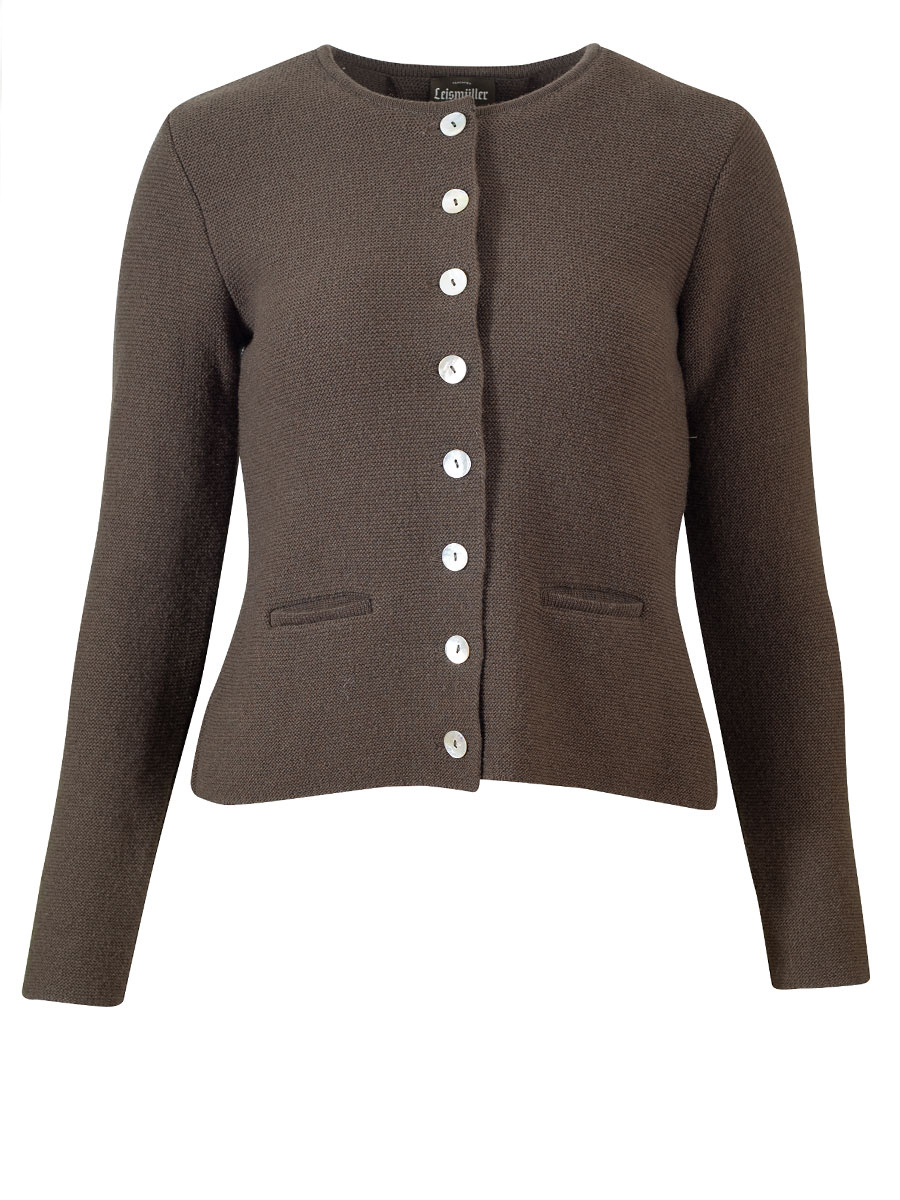 Huber Strickjacke Elli, oliv, mit Rückenfalte, Perlmuttknöpfe